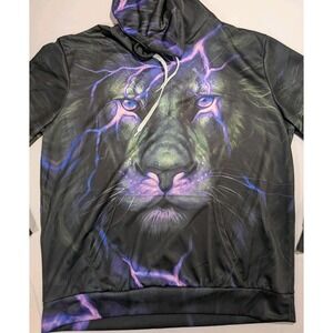 Light Weight All Around All Over Lion Print Hoody Size Large Nature Cats Big Cat